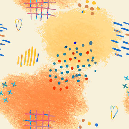 Vector modern seamless background with colorful hand drawn abstract pencil spots, doodles. Use it for wallpaper, textile print, pattern fills, surface texture, wrapping paper, design of presentationのイラスト素材