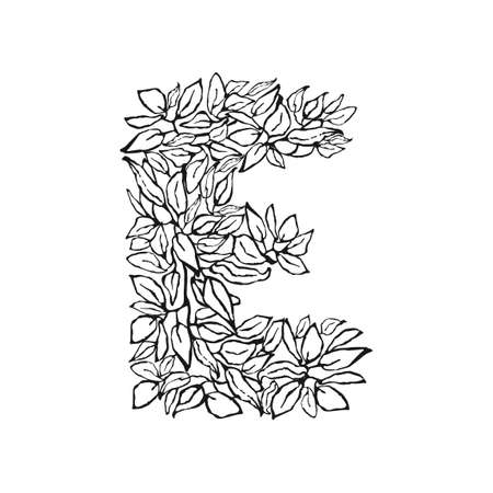 Vector illustration of hand drawn letter S. Black and white floral typography design for postcard, banner, t-shirt print, invitation, greeting card, poster, home decorのイラスト素材