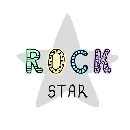 Vector illustration with hand drawn lettering - Rock star . Colourful typography design in Scandinavian style for postcard, banner, t-shirt print, invitation, greeting card, posterのイラスト素材