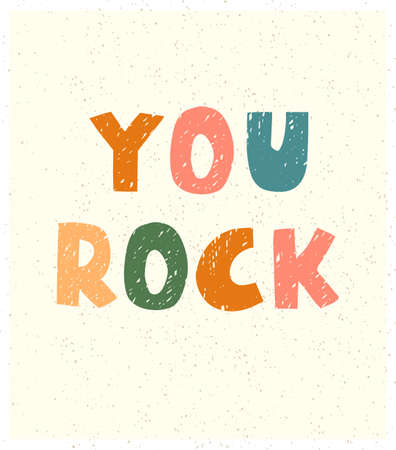 Vector illustration with hand drawn lettering - You rock. Colourful typography design in Scandinavian style for postcard, banner, t-shirt print, invitation, greeting card, posterのイラスト素材