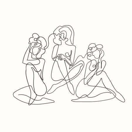 Vector outline black and white illustration of women body. One line drawing isolated on white background. Use it for design card, poster, banner, social Media post, fashion print, beaty salon logoのイラスト素材