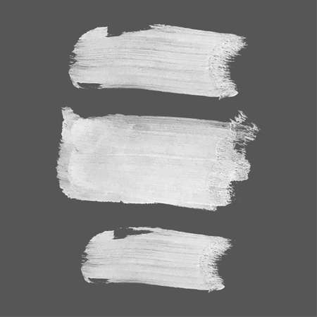 Vector set with white oil paint spot isolated on gray background, texture hand drawn illustration. Use it as element for design greeting card, banner, Social Media post, invitation, graphic designのイラスト素材