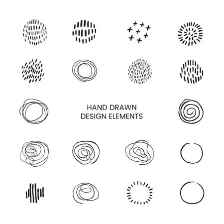 Vector black modern set with hand drawn doodle abstract round design elements. Can be used as elements for design greeting cards, poster, card, packaging paper designのイラスト素材