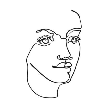 Vector outline black and white illustration of portrait woman. One line drawing isolated on white background. Use it for design card, poster, banner, social Media post, fashion print, beaty salon logoのイラスト素材