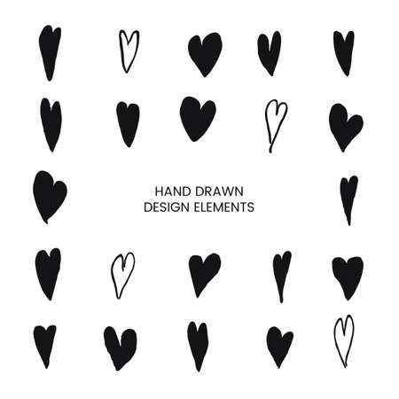 Vector modern set with hand drawn doodle illustrations of heart. Use it as as elements for design greeting cards , poster, card, packaging paper design for Valentine dayのイラスト素材
