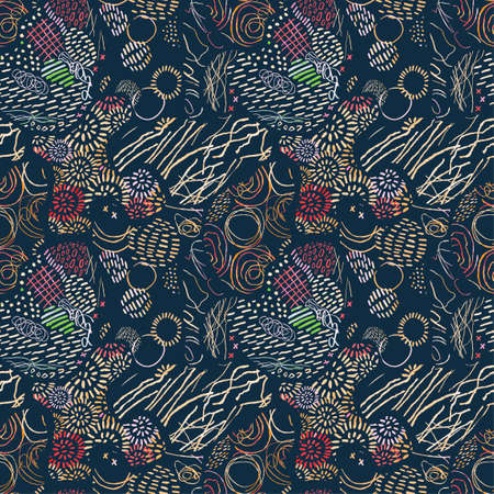 Vector modern seamless background with colorful hand drawn abstract lines, doodles. Use it for wallpaper, textile print, pattern fills, web, surface texture, wrapping paper, design of presentationのイラスト素材