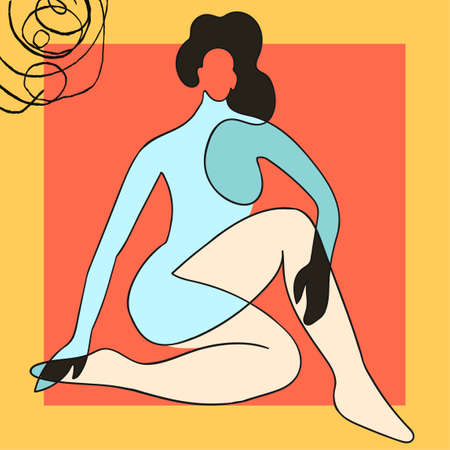 Vector outline colorful illustration of woman body. One line drawing. Use it for design card, poster, banner, social Media post, fashion print, beaty salon logo and other graphic designのイラスト素材