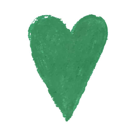 Vector colorful illustration of heart shape drawn with green colored chalk pastels. Elements for design greeting card, poster, banner, Social Media post, invitation, sale, brochure, other graphic designのイラスト素材