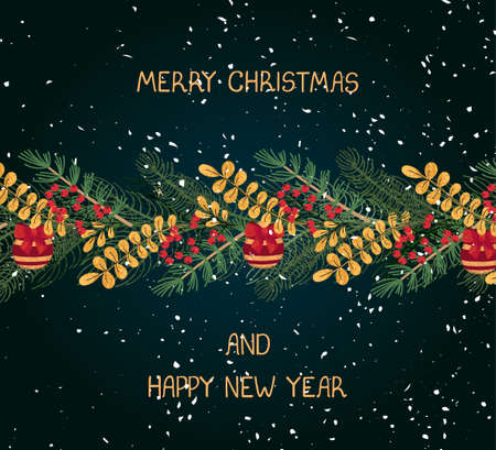 Vector christmas greeting card with illustration of wreath. Use it as invitation, greeting card, poster, banner, Social Media design post, flyer, cover, placard, brochure and other graphic designのイラスト素材