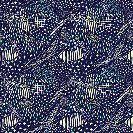 Vector modern seamless background with colorful hand drawn abstract lines, doodles. Use it for wallpaper, textile print, pattern fills, web, surface texture, wrapping paper, design of presentationのイラスト素材