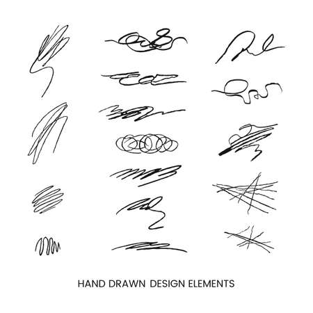 Vector black modern set with hand drawn doodle abstract llustrations. Can be used as elements for design greeting cards, poster, card, packaging paper designのイラスト素材
