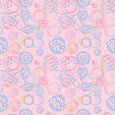 Vector modern seamless background with colorful hand drawn abstract round elements, doodles. Use it for wallpaper, textile print, pattern fills, web, texture, wrapping paper, design presentationのイラスト素材