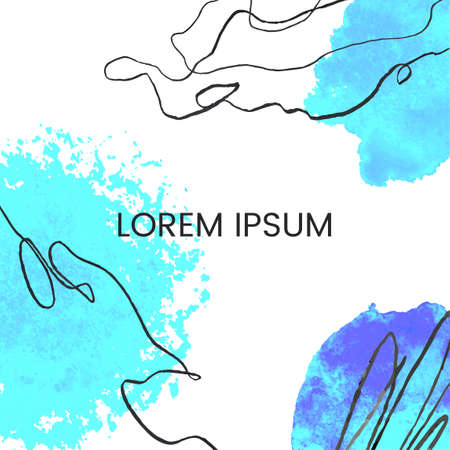 Vector abstract template with blue abstract elements. Hand draw frame. Use it as invitation, greeting card, poster, banner, Social Media design post, flyer, cover, placard, brochure and other graphic designのイラスト素材