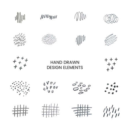 Vector grayscale modern set with hand drawn doodle abstract llustrations. Can be used as elements for design greeting cards, poster, card, packaging paper designのイラスト素材