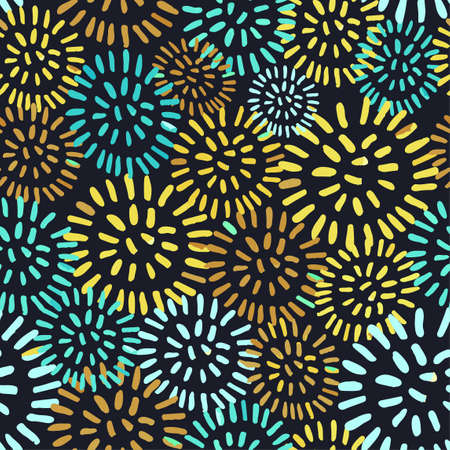 Vector modern seamless background with colorful hand drawn abstract round elements, doodles. Use it for wallpaper, textile print, pattern fills, web, texture, wrapping paper, design presentationのイラスト素材