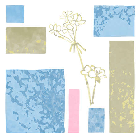 Vector collage modern poster with abstract shapes and illustration of plant. Scandinavian Style. For posters, textile print, wrapping paper, greeting card template, social media postのイラスト素材