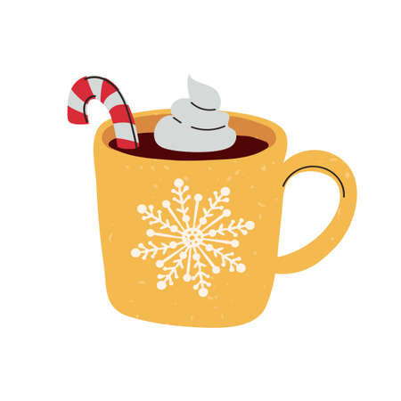 Vector colorful illustration of Christmas mug with cocoa isolated on white backgroundのイラスト素材