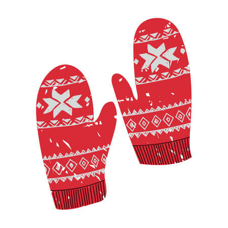Vector colorful illustration of winter mittens with Christmas pattern in diamonds isolated on white backgroundのイラスト素材