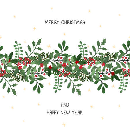 Vector christmas greeting card with illustration of wreath. Use it as invitation, greeting card, poster, banner, Social Media design post, flyer, cover, placard, brochure and other graphic designのイラスト素材