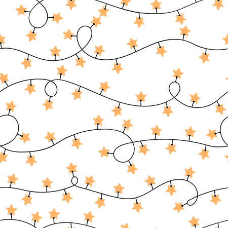 Vector modern colorful seamless background with illustrations of twinkle lights Christmas decorations. Use it for wallpaper, textile print, pattern fills, web page, surface textures, wrapping paper, design of presentationのイラスト素材