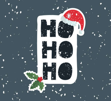 Vector illustration, hand drawn lettering - Ho Ho Ho. Colourful typography design in Scandinavian style for postcard, banner, t-shirt print, invitation, greeting card, poster, other graphic designのイラスト素材