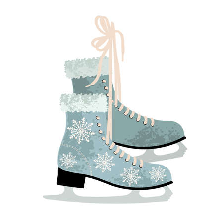 Vector colorful illustration of winter figure skates, vintage ice rink equipment footwear isolated on white backgroundのイラスト素材