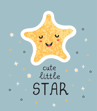 Vector illustration with hand drawn lettering - Cute little star. Colorful typography design for postcard, banner, t-shirt print, invitation, greeting card, posterのイラスト素材