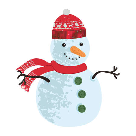 Vector colorful illustration of snowman isolated on white backgroundのイラスト素材