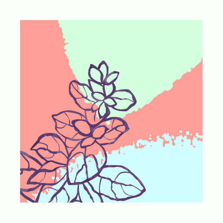 Vector collage modern poster with abstract shapes and illustration of plant. Scandinavian Style. For posters, textile print, wrapping paper, greeting card template, social media postのイラスト素材