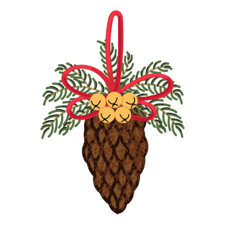 Vector colorful illustration of Christmas decoration pinecone isolated on white backgroundのイラスト素材