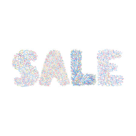 Vector illustration with hand drawn lettering - Sale. Word sale made of flowers. Colorful typography design for postcard, banner, poster, card, flyerのイラスト素材