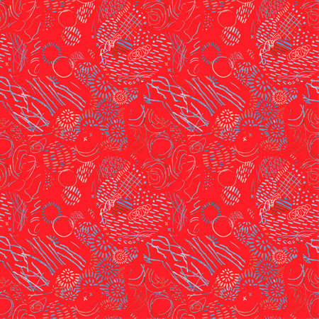Vector modern seamless background with colorful hand drawn abstract lines, doodles. Use it for wallpaper, textile print, pattern fills, web, surface texture, wrapping paper, design of presentationのイラスト素材