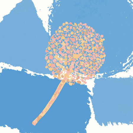 Vector collage modern poster with abstract shapes and illustration of plant. Scandinavian Style. For posters, textile print, wrapping paper, greeting card template, social media postのイラスト素材