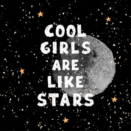 Vector illustration with hand drawn lettering - Cool girls. Colorful typography design in Scandinavian style for postcard, banner, t-shirt print, invitation, greeting card, posterのイラスト素材