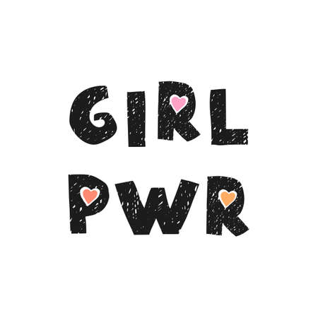 Vector illustration with hand drawn lettering - Girl Power . Colorful typography design in Scandinavian style for postcard, banner, t-shirt print, invitation, greeting card, posterのイラスト素材
