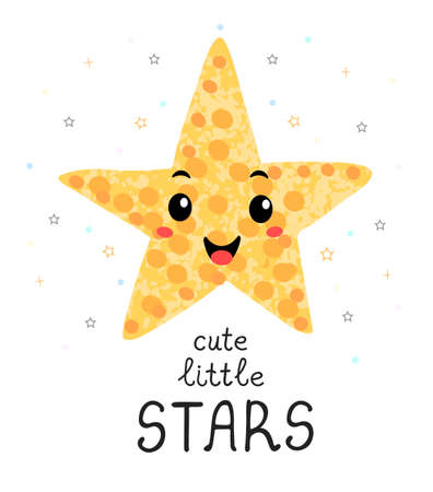 Vector illustration with hand drawn lettering - Cute little star. Colorful typography design for postcard, banner, t-shirt print, invitation, greeting card, posterのイラスト素材