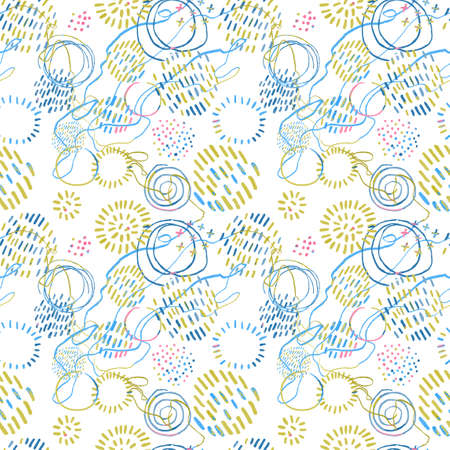 Vector modern seamless background with colorful hand drawn abstract round elements, doodles. Use it for wallpaper, textile print, pattern fills, web, texture, wrapping paper, design presentationのイラスト素材