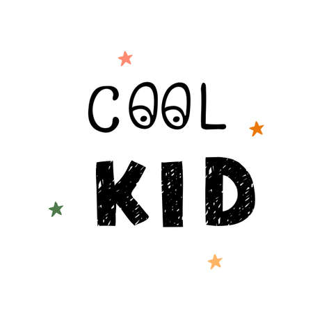Vector illustration with hand drawn lettering - Cool kid. Colorful typography design in Scandinavian style for postcard, banner, t-shirt print, invitation, greeting card, posterのイラスト素材