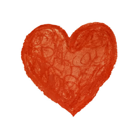 Vector colorful illustration of heart shape drawn with red colored chalk pastels. Elements for design greeting card, poster, banner, Social Media post, invitation, sale, brochure, other graphic designのイラスト素材