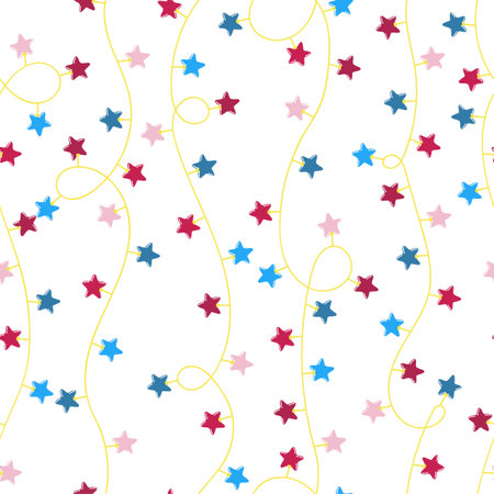 Vector modern colorful seamless background with illustrations of twinkle lights Christmas decorations. For wallpaper, textile print, web page, surface textures, wrapping paper, design of presentationのイラスト素材