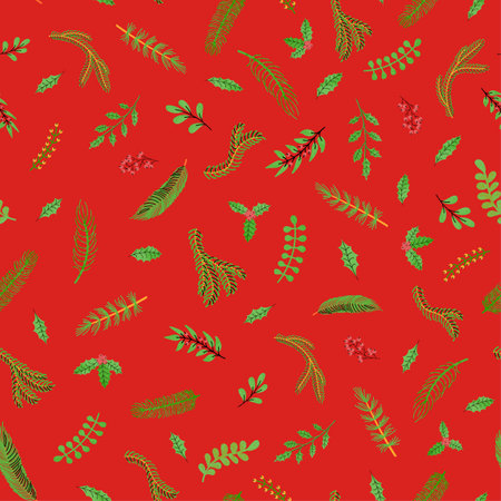 Vector modern seamless pattern with colorful hand draw illustration of Christmas plants. Use it for wallpaper, textile print, fills, web page, surface textures, wrapping paper, design of presentationの写真素材