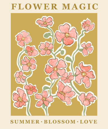Vector colorful modern poster with illustration of beautiful flowers. For posters, greeting card template, social media postのイラスト素材