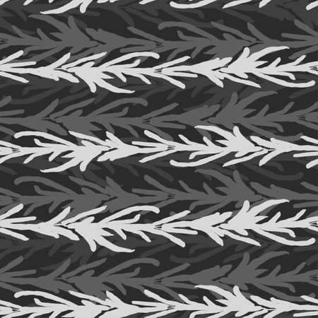 Vector seamless background with black and white illustration of herbs, plants.のイラスト素材