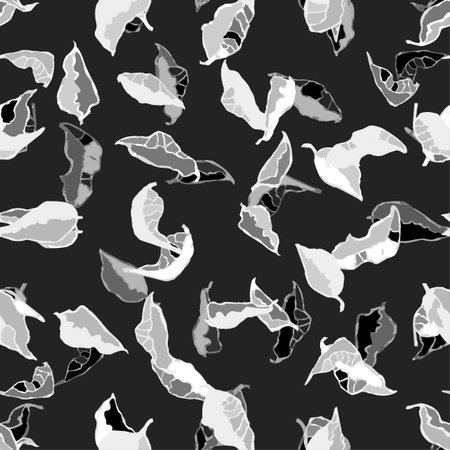 Vector seamless background with black and white illustration of foliage and plants.のイラスト素材