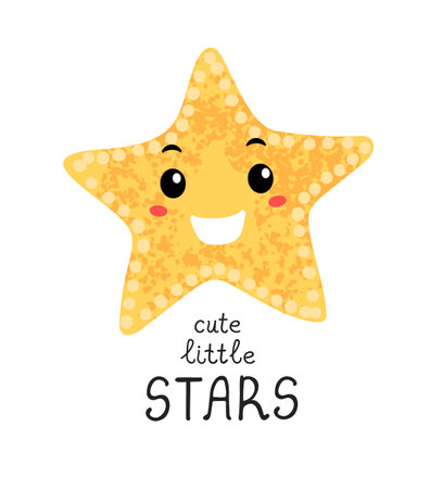 Vector illustration with hand drawn lettering - Cute little star.のイラスト素材