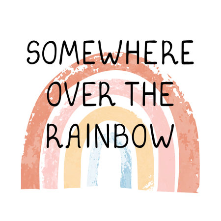 Vector illustration with hand drawn lettering - Over the rainbow.のイラスト素材