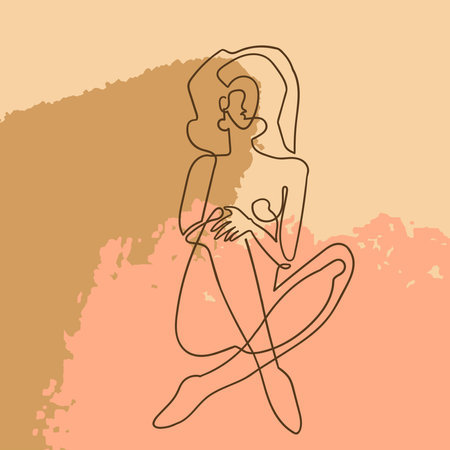 Vector outline illustration of woman body on abstract blobe background.のイラスト素材