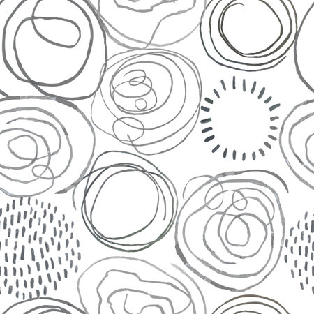 Vector modern seamless background with slate pencil hand drawn abstract round elements, doodles.のイラスト素材