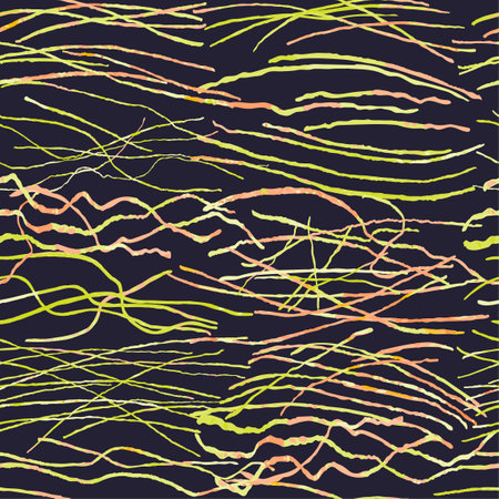Vector modern seamless background with colorful hand drawn abstract lines, doodles.のイラスト素材