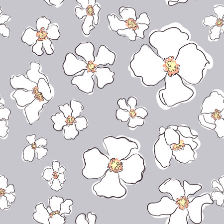 Vector seamless pattern with colorful illustration of beautiful flowers.のイラスト素材